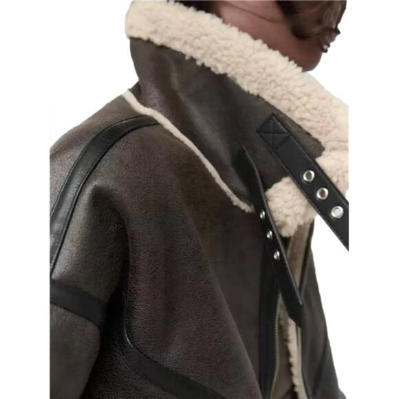 COPY - Winter Women’s Faux Lamb Sherpa Aviator Bomber Jacket – Vintage Cropped … - Picture 6 of 7